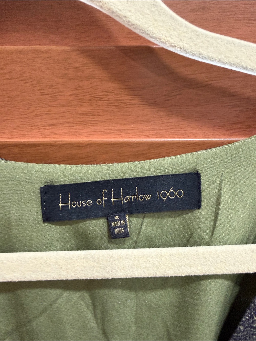 House of Harlow 1960 Olive Green Blouse with Gold Logo